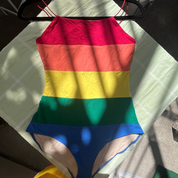 Rainbow stripes one piece bodysuit with adjustable straps - Picture 3 of 7